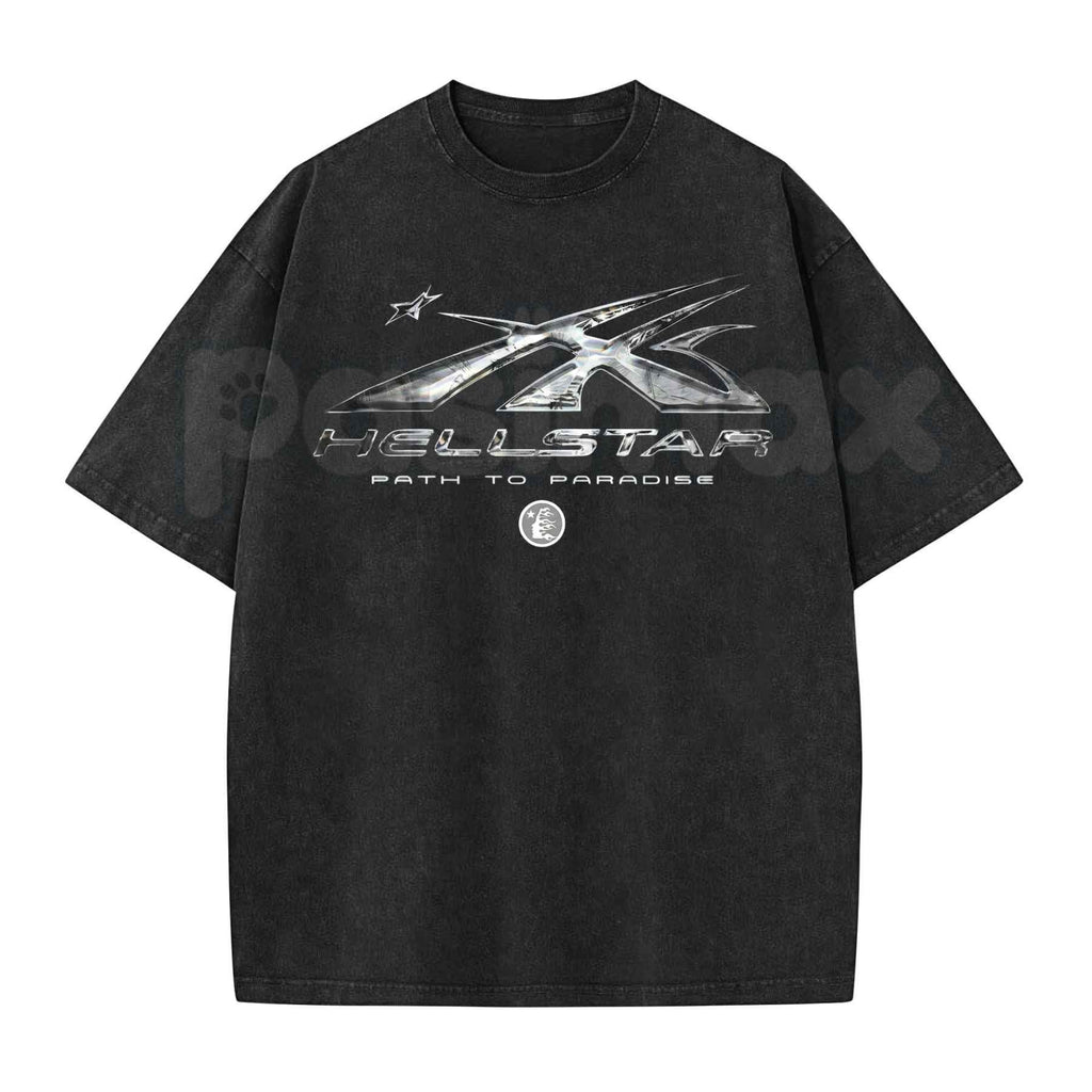 Hellstar Washed T-Shirt – Retro Oversized Heavyweight Cotton Graphic Tee, Vintage Mineral Faded Hip-Hop Streetwear Unisex Top